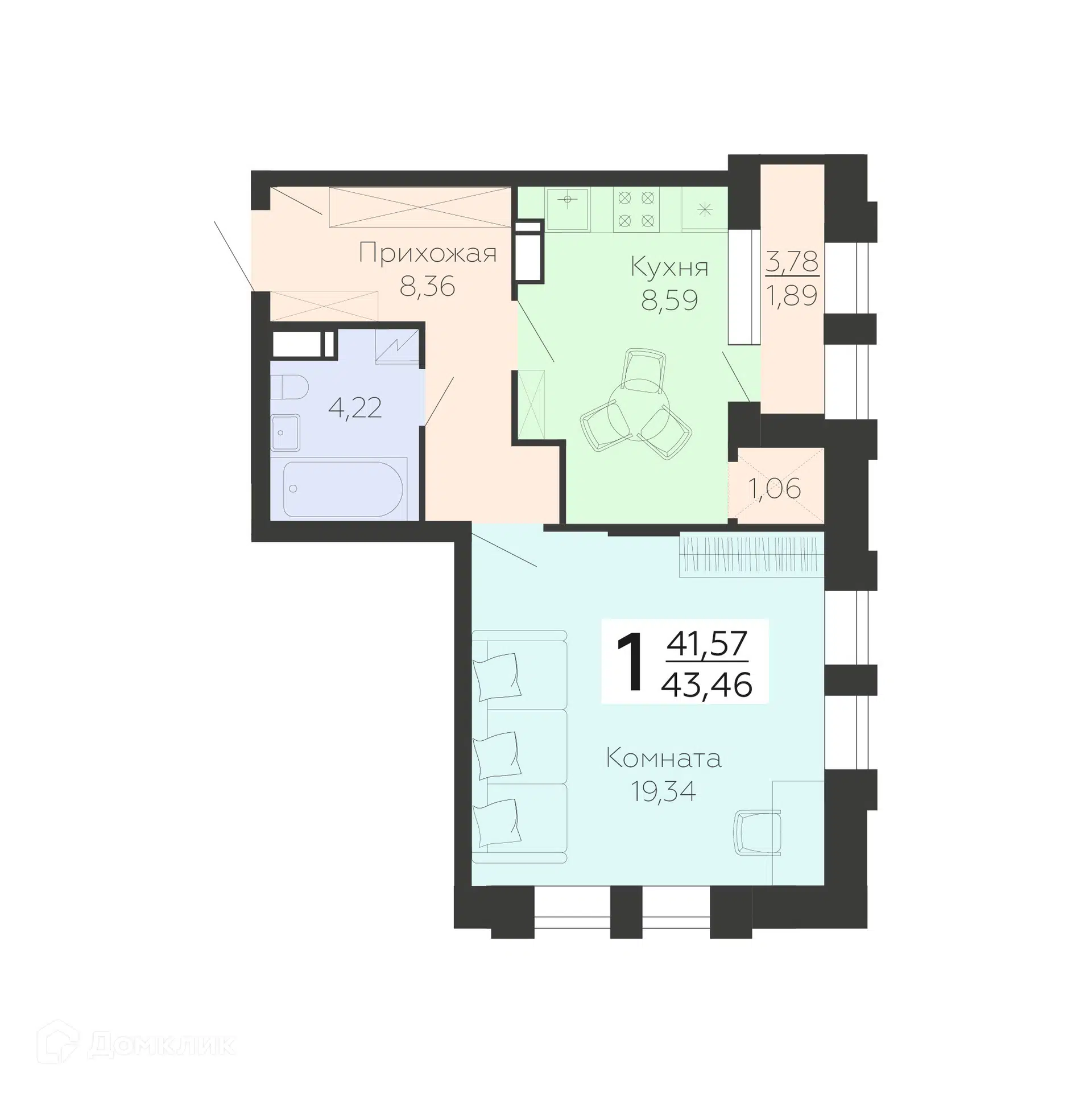 Купить 1-комнатную квартиру, 43.46 м² в ЖК Галактика 2 по адресу Воронеж,  улица Независимости, 78, недорого – Домклик