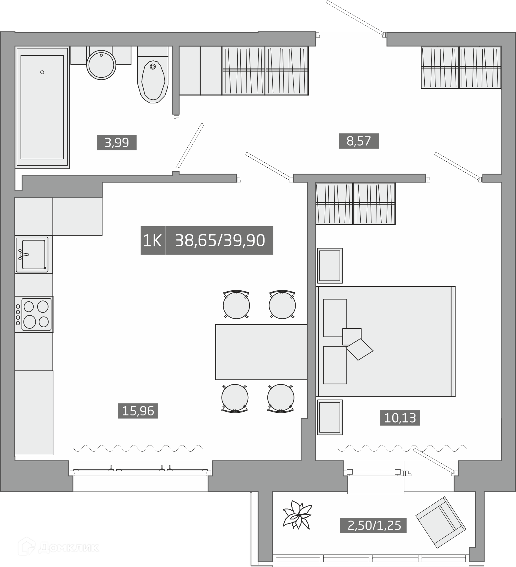 Купить 1-комнатную квартиру, 39.9 м² в ЖК НебоПарк по адресу Приморский  край, Артём, улица Острякова, 1Ак1, недорого – Домклик