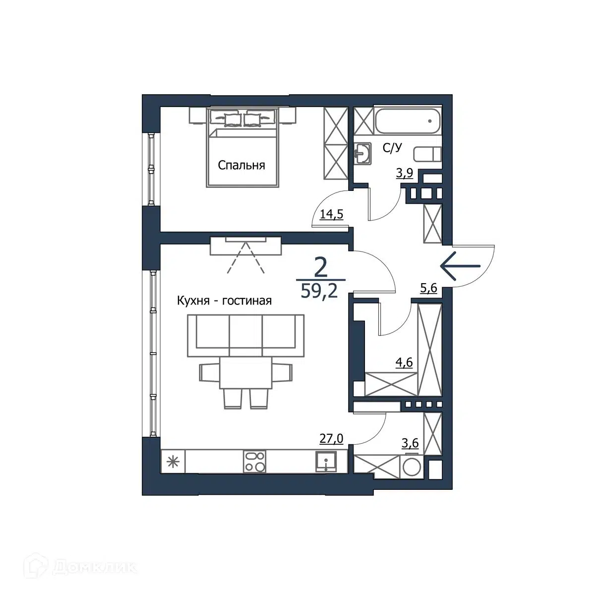 Купить 2-комнатную квартиру, 59.2 м² в ЖК Высотный микрорайон ЧИЖИ по  адресу Красноярск, улица Петра Подзолкова, недорого – Домклик