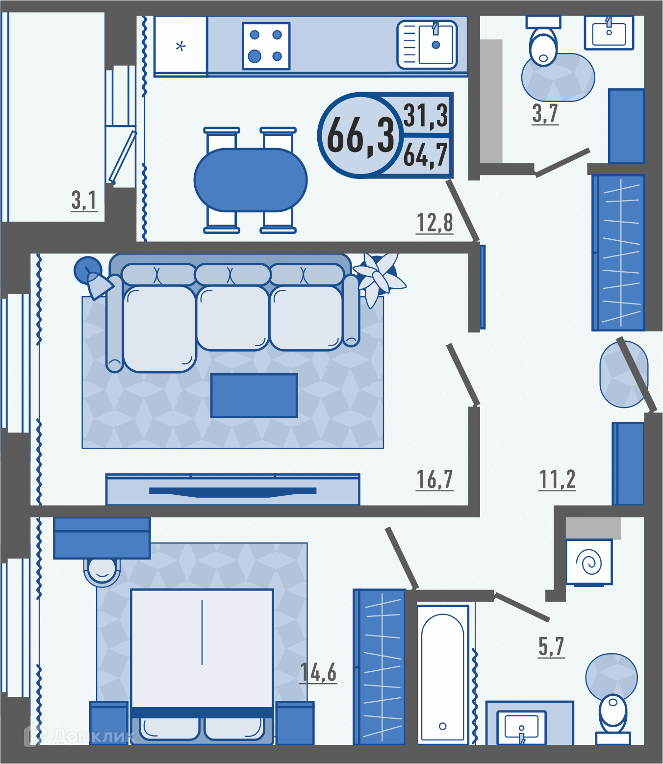 Купить 2-комнатную квартиру, 66.3 м² в ЖК Микрорайон Новые высоты по адресу  Орловский муниципальный округ, деревня Жилина, улица Генерала Лаврова, 3,  недорого – Домклик