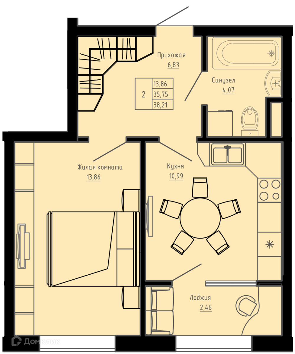 Купить 1-комнатную квартиру, 38.21 м² в ЖК Pixel (Пиксель) по адресу  Ленинградская область, Гатчинский район, Коммунар, Железнодорожная улица,  38, недорого – Домклик