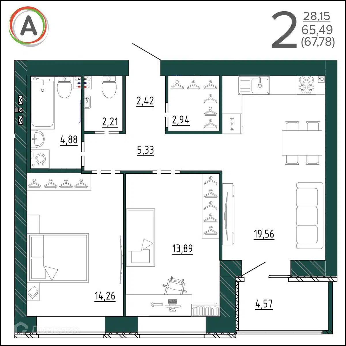 Купить 2-комнатную квартиру, 67.78 м² в ЖК Романовский по адресу Брянск,  жилой комплекс Романовский, недорого – Домклик