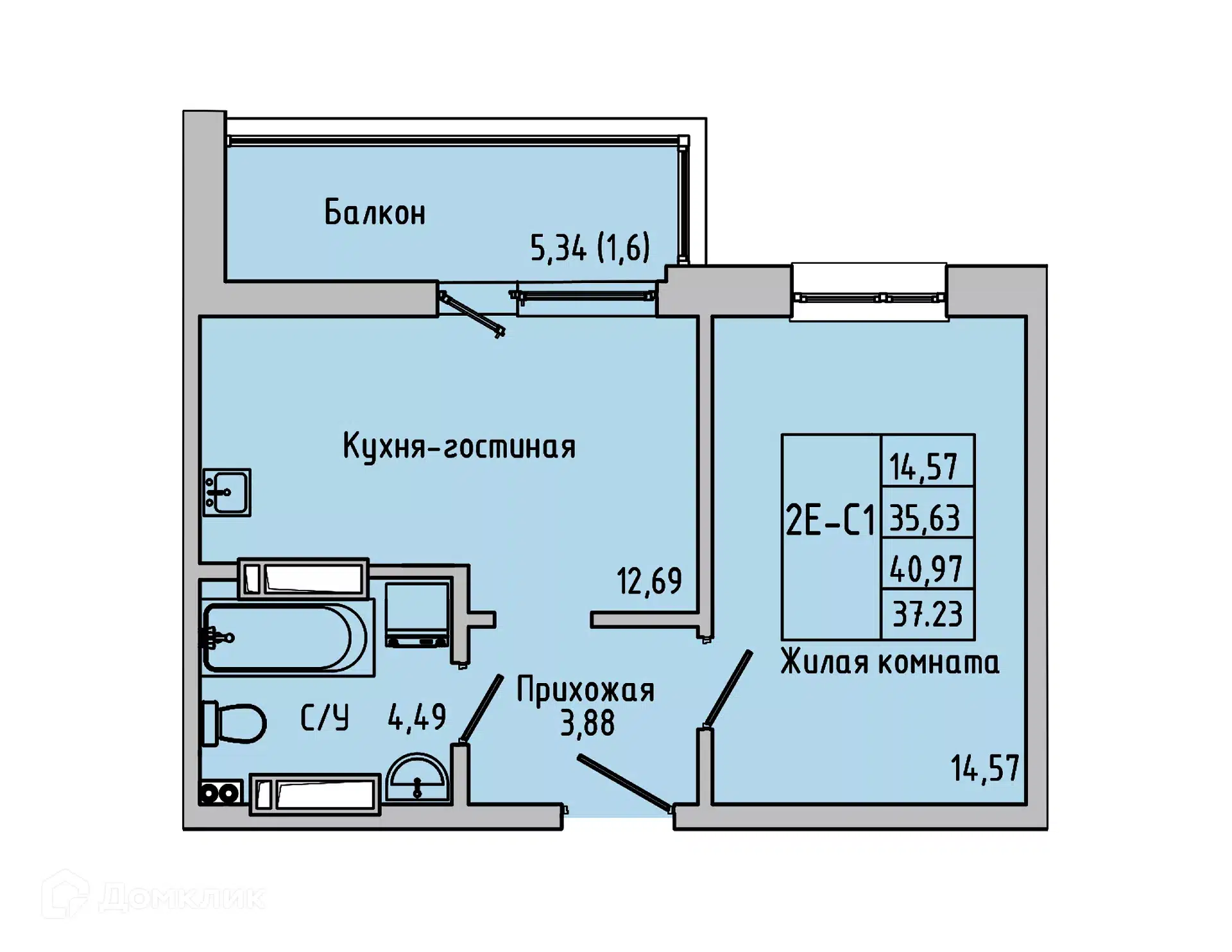 Купить 2-комнатную квартиру, 37.23 м² в ЖК ЛУНА по адресу Ростовская  область, Батайск, улица Луначарского, 180А, недорого – Домклик