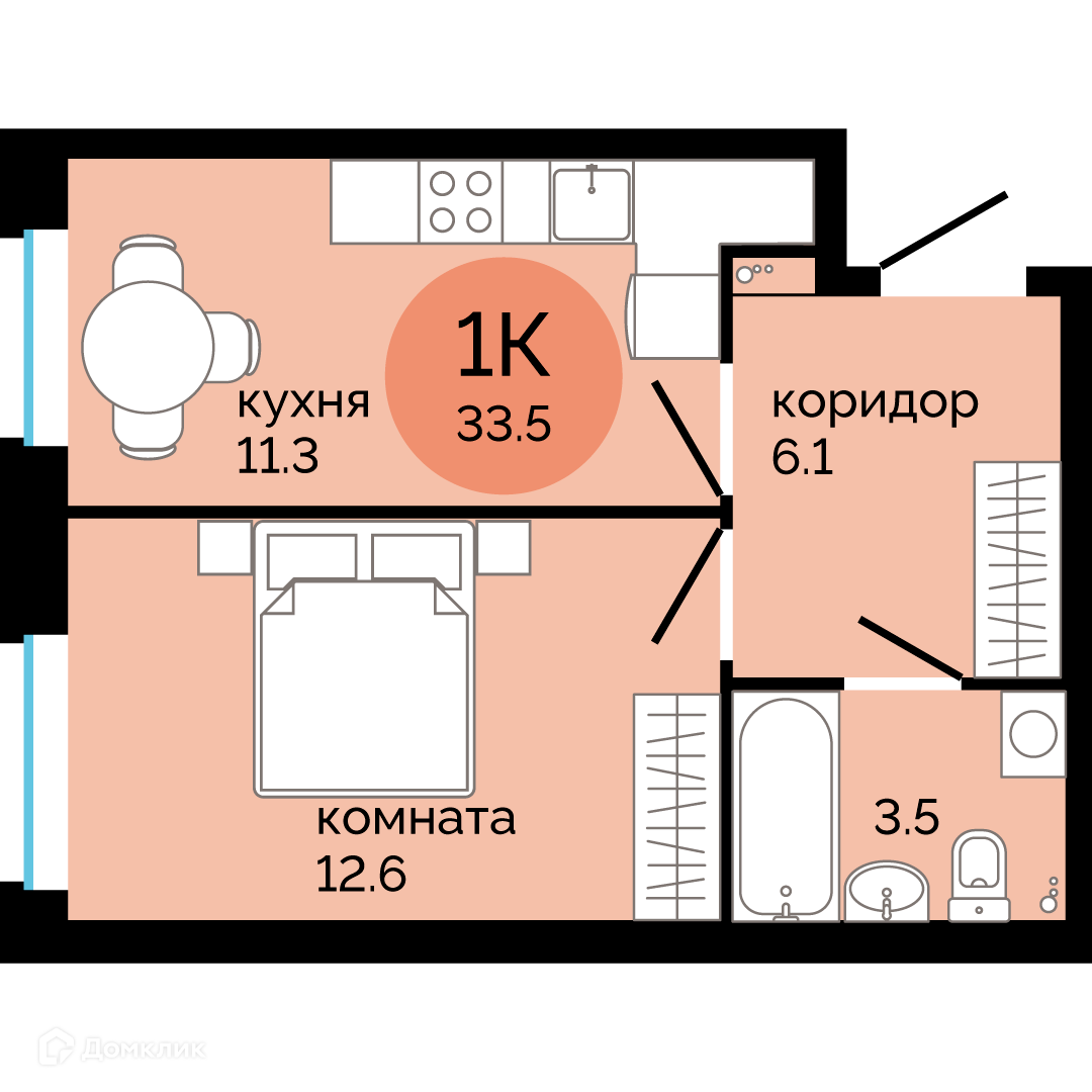 Купить 1-комнатную квартиру, 33.5 м² в ЖК Красное яблоко по адресу Пермь,  улица Яблочкова, 5к4, недорого – Домклик