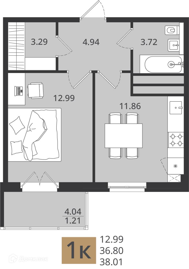 Купить 1-комнатную квартиру, 38.01 м² в ЖК Форт по адресу Архангельск,  Коммунальная улица, 6, недорого – Домклик