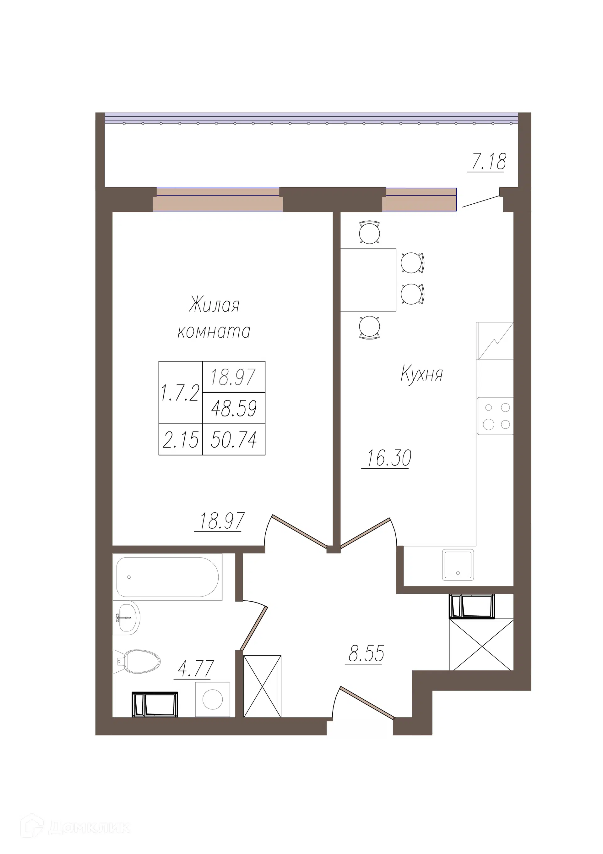 Купить 1-комнатную квартиру, 50.74 м² в ЖК КРЫЛЬЯ по адресу Орёл, улица  Генерала Родина, 66А, недорого – Домклик