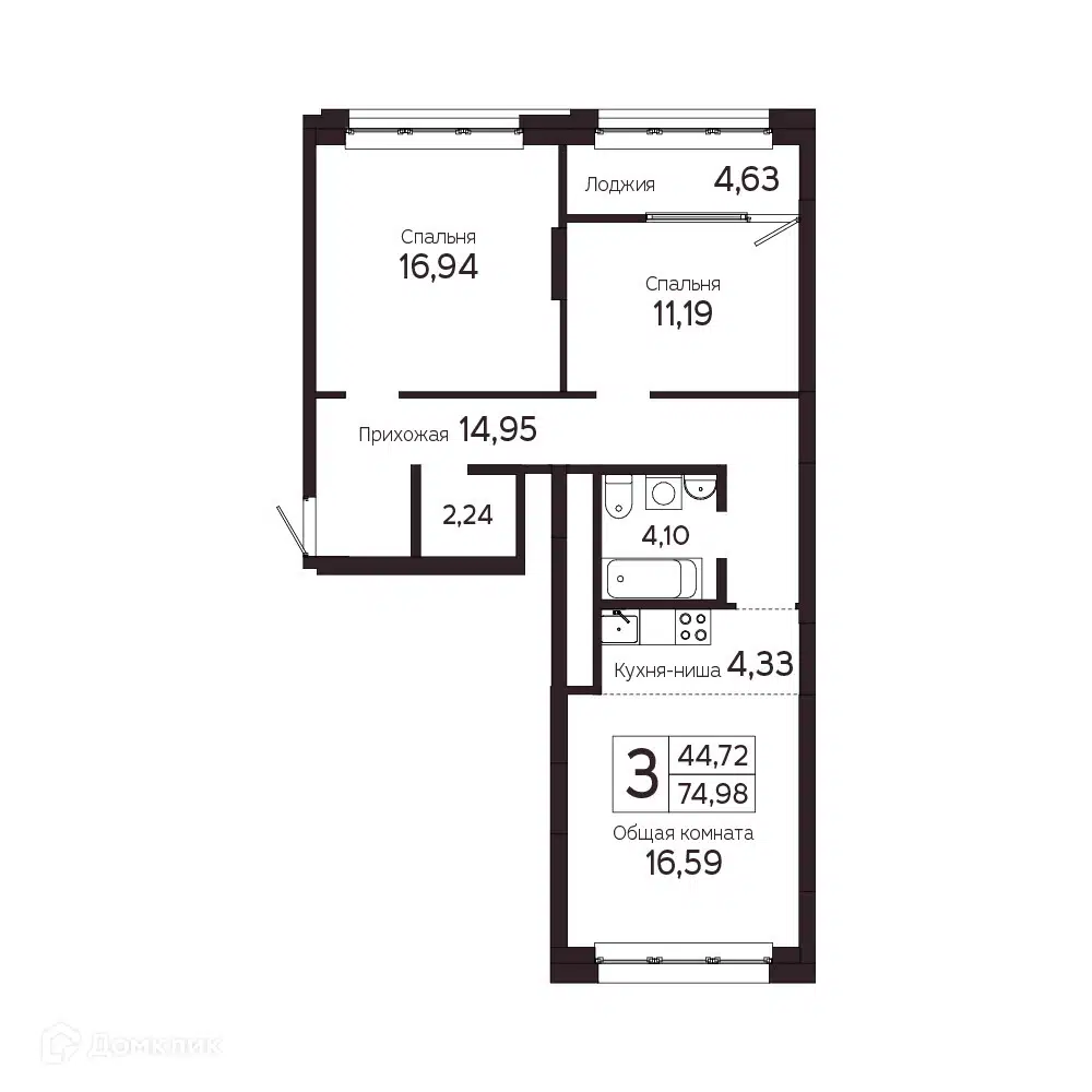 Купить 3-комнатную квартиру, 77.32 м² в ЖК на Комсомольском по адресу  Томск, Комсомольский проспект, 48, недорого – Домклик