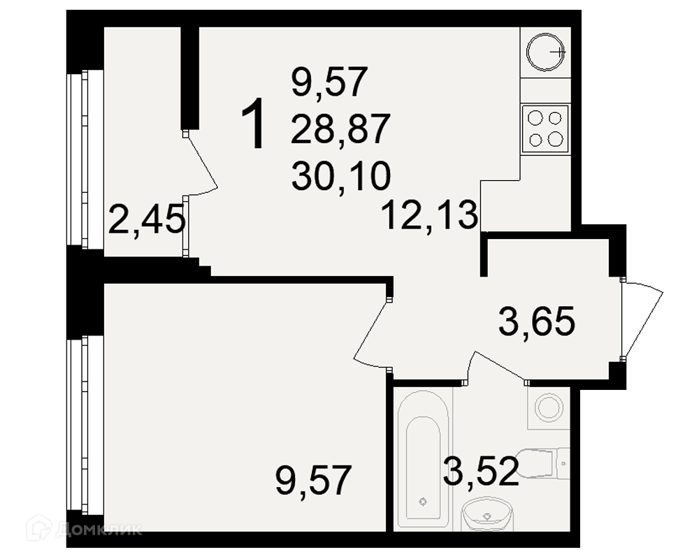 Купить 1-комнатную квартиру, 30.1 м² в ЖК Аура по адресу Рязань,  Куйбышевское шоссе, 17, недорого – Домклик