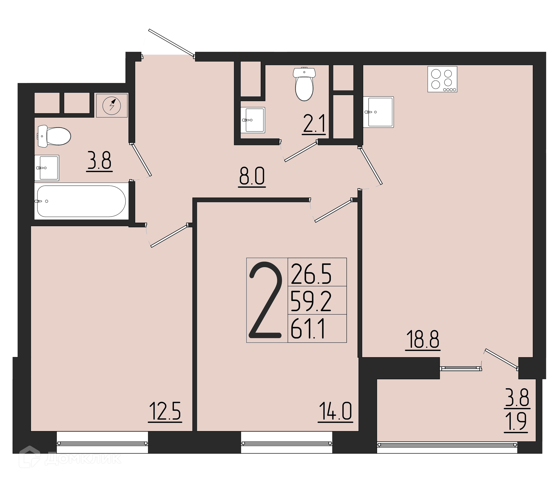 Купить 2-комнатную квартиру, 61.1 м² в ЖК Розмарин по адресу Республика  Мордовия, Саранск, Республиканская улица, недорого – Домклик