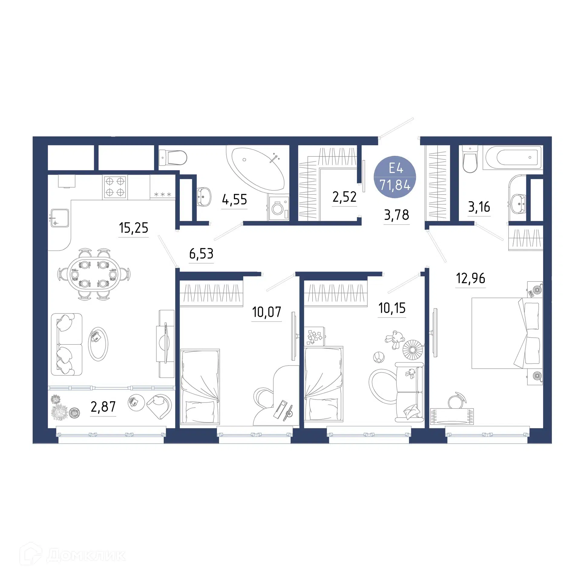 Купить 3-комнатную квартиру, 71.84 м² в ЖК Бульвар оптимистов по адресу  Рязанский район, Дядьковское сельское поселение, село Дядьково, 2-й  Бульварный проезд, 2, недорого – Домклик