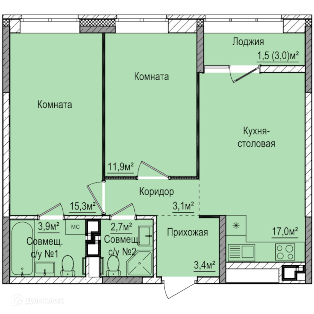 Купить 2-комнатную квартиру, 59 м² в ЖК Покровский по адресу Удмуртская  Республика, Ижевск, улица 10 лет Октября, недорого – Домклик