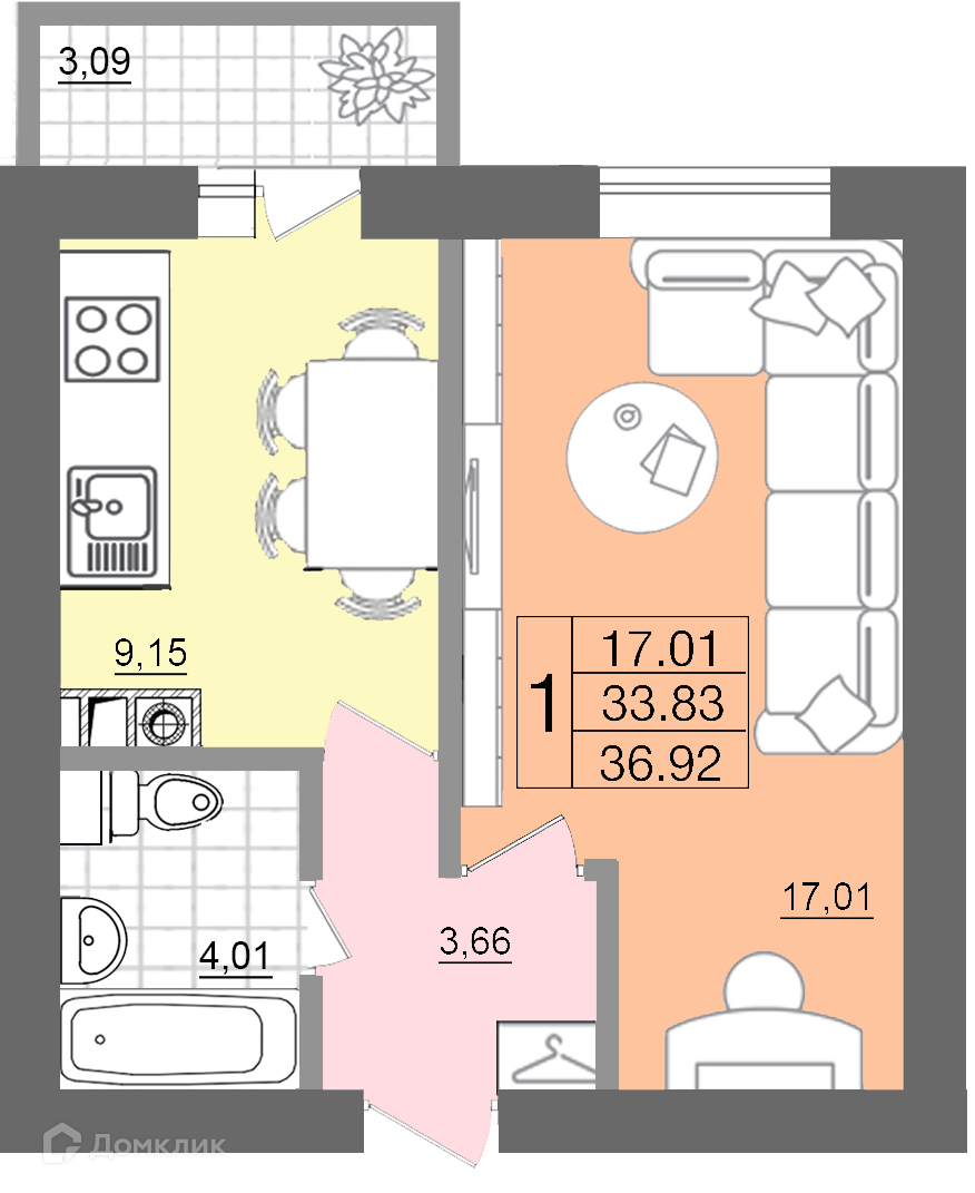 Купить 1-комнатную квартиру, 36.92 м² в ЖК Европейский по адресу Смоленск,  1-й Краснофлотский переулок, 15, недорого – Домклик