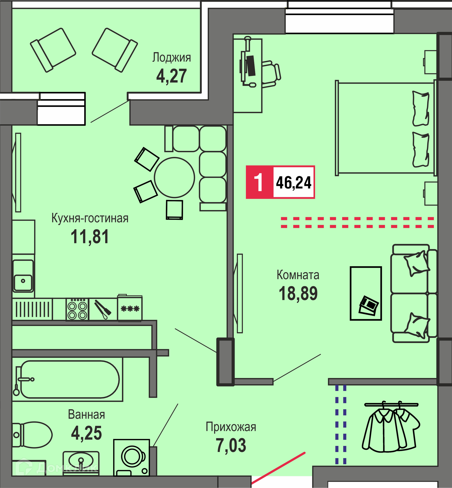 Купить 1-комнатную квартиру, 46.24 м² в ЖК ДОМ «ДИАДЕМА» по адресу Тверь,  Оснабрюкская улица, 25, недорого – Домклик