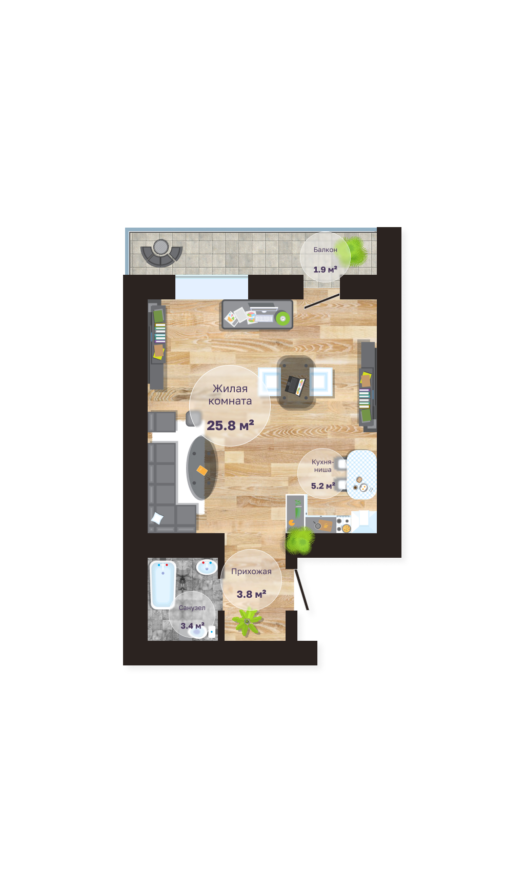 Планировка 1-комн. 1