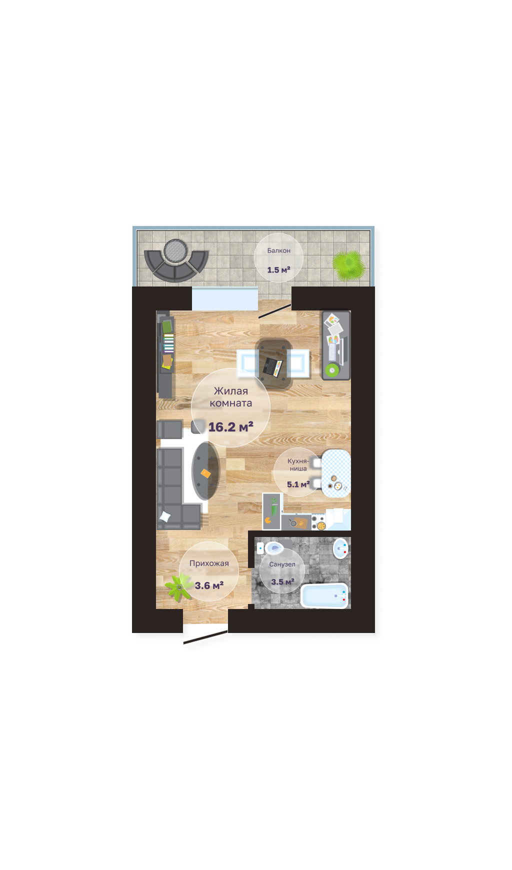 Планировка 1-комн. 1