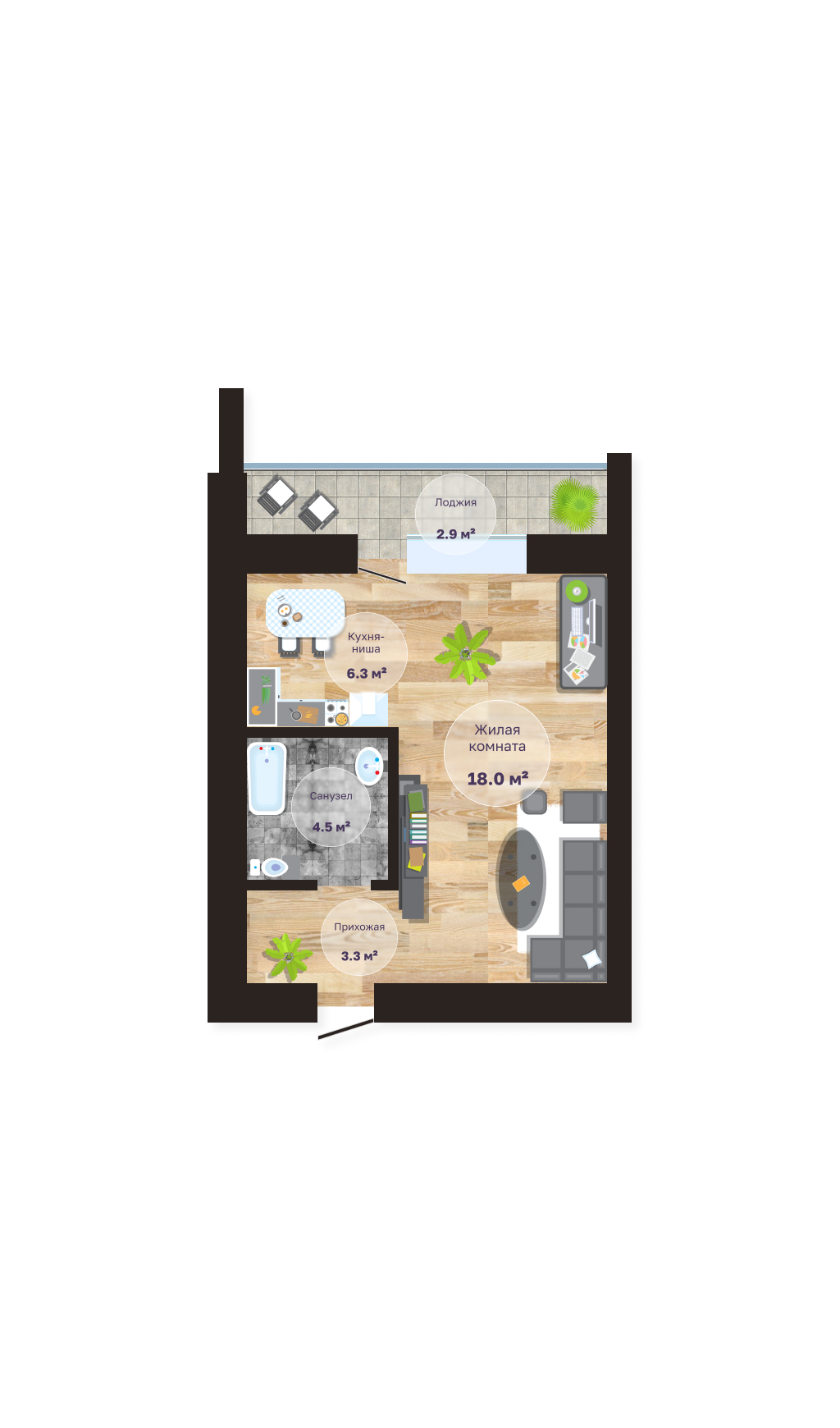 Планировка 1-комн. 1