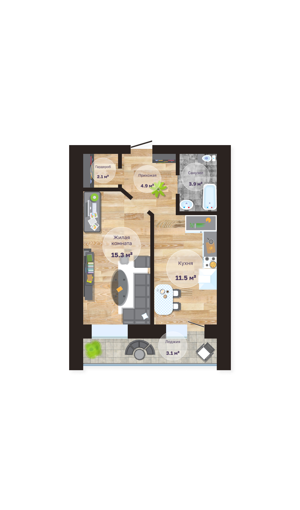 Планировка 1-комн. 1