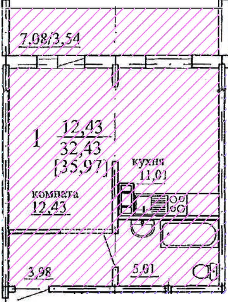 Планировка 1-комн. 1