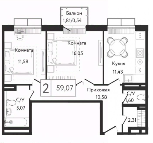Планировка 2-комн.