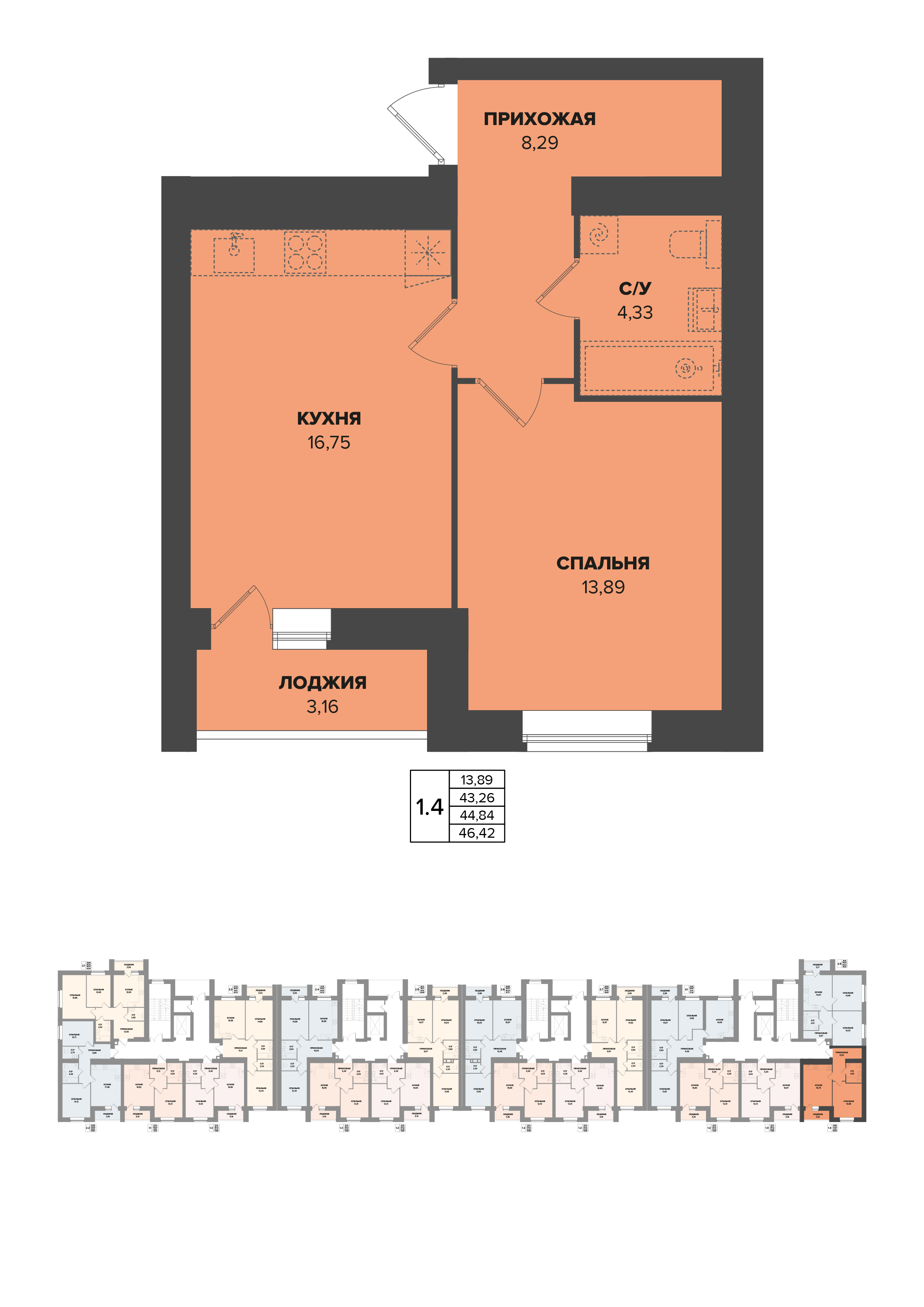 Планировка 1-комн. 1