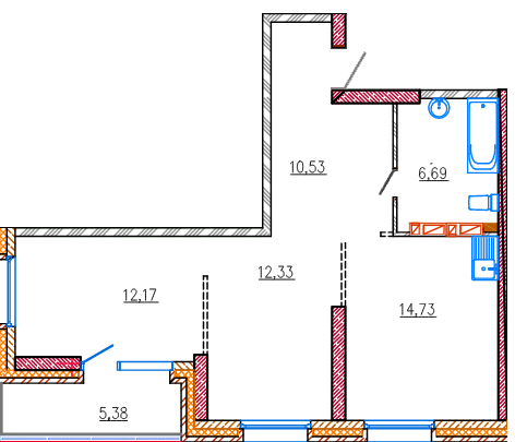 2-комнатная, 56.7 м², № 1 в Новожилово