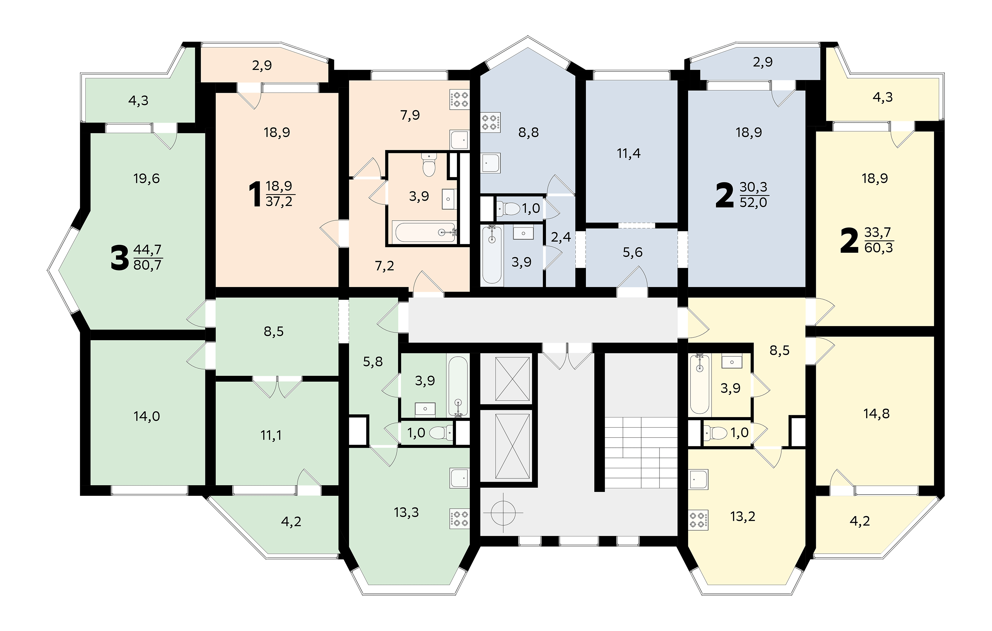 Варианты планировок трехкомнатных квартир разных серий