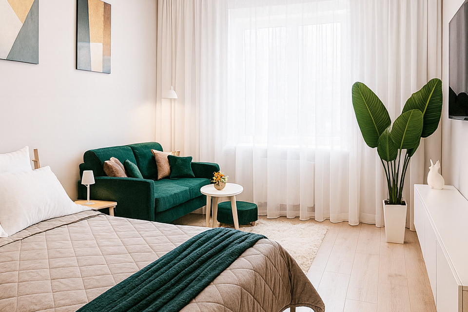 Однокомнатная квартира, 3 кровати, 34 м2