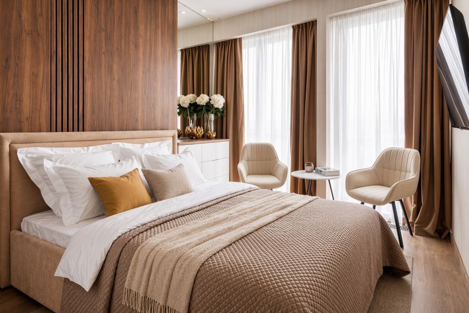 Панорамная студия в Москва-Сити с видом на башни и город