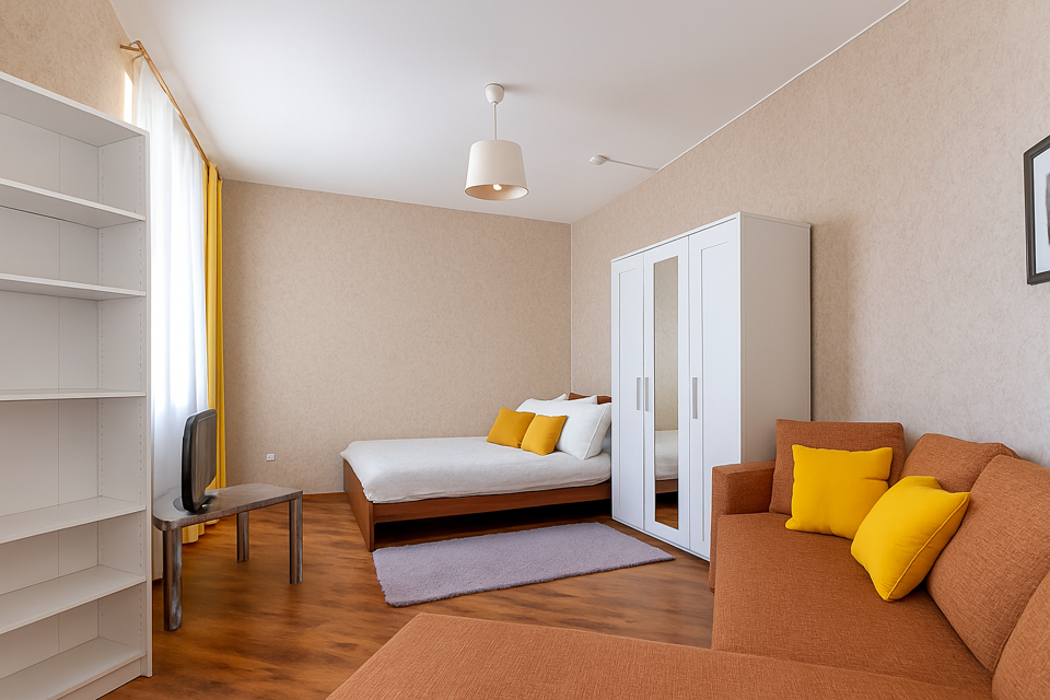 Просторная квартира-студия до 4 гостей рядом с парками 