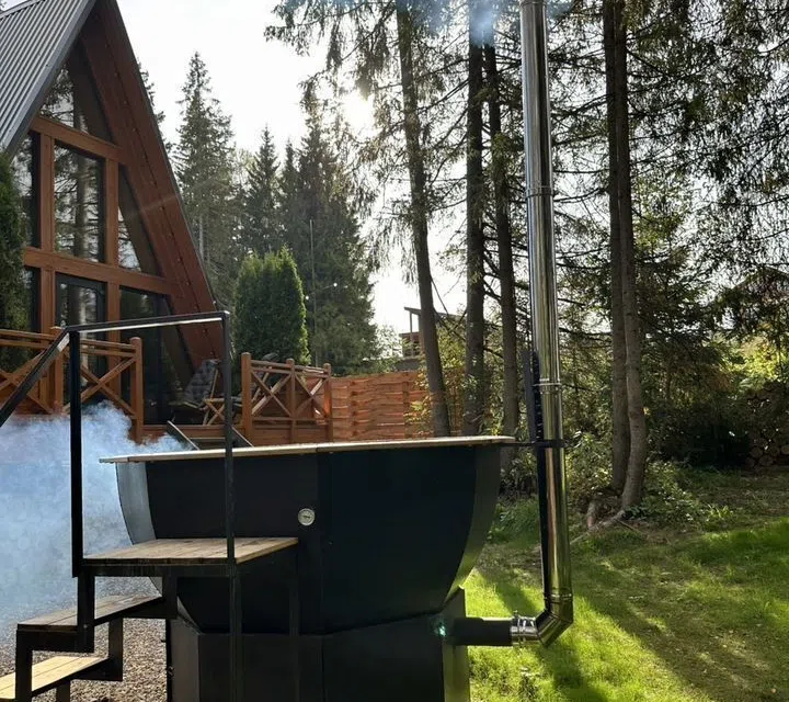 A-frame дом в хвойном лесу