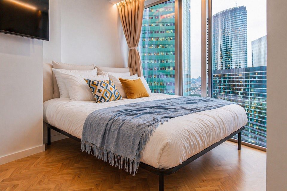 Панорамная студия в Москва-Сити с видом на башни и город