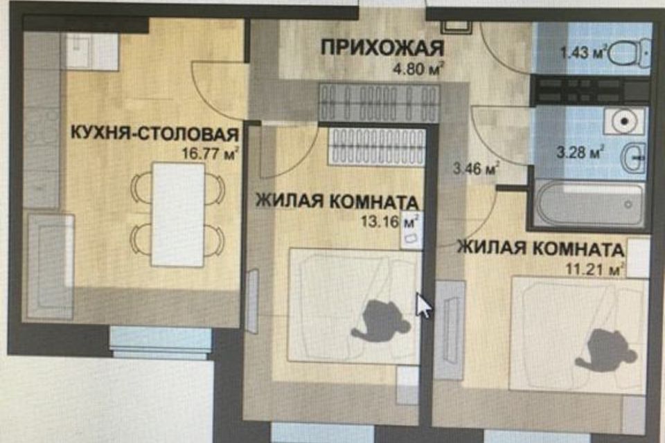 Сдаётся 2-комнатная квартира, 54 м²