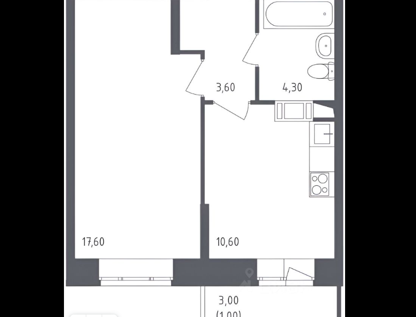 Сдаётся 1-комнатная квартира, 37 м²