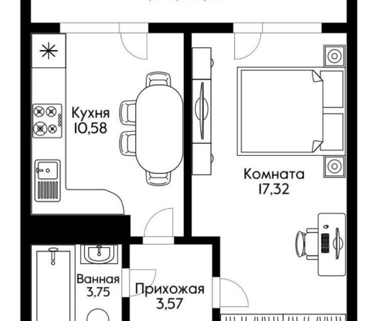 Сдаётся 1-комнатная квартира, 40 м²