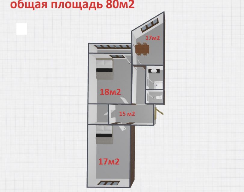 Сдаётся 2-комнатная квартира, 80 м²