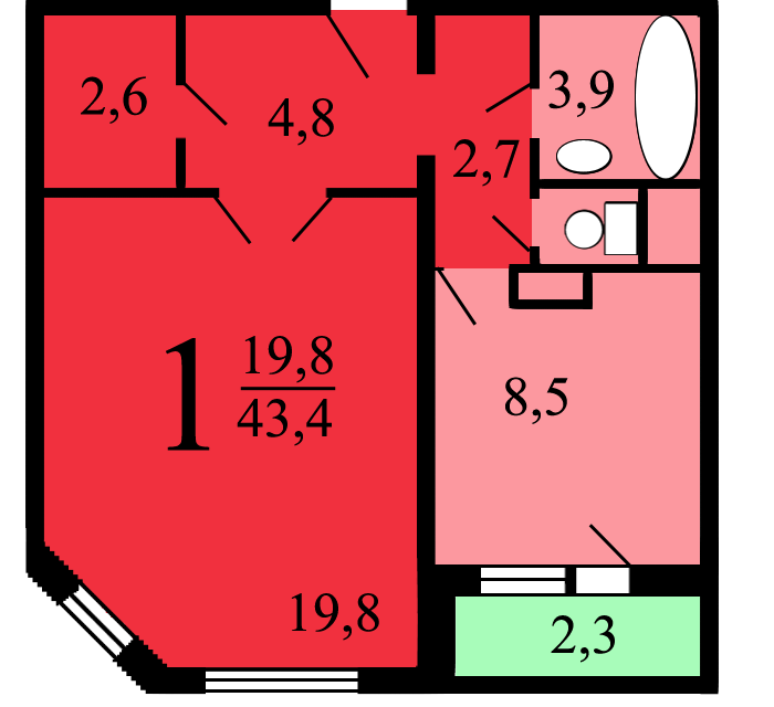 Сдаётся 1-комнатная квартира, 44 м²
