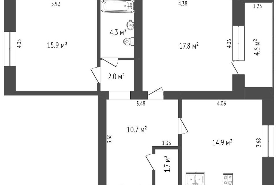 Сдаётся 2-комнатная квартира, 70 м²