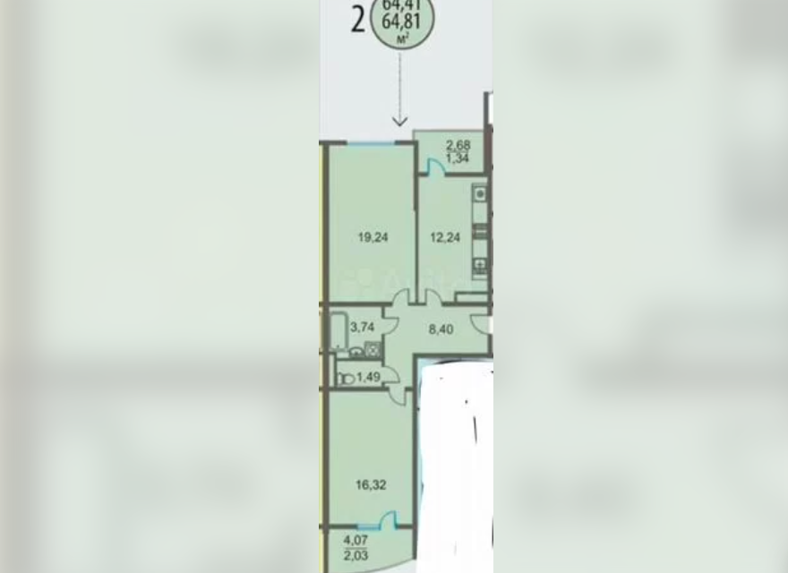 Сдаётся 2-комнатная квартира, 64 м²