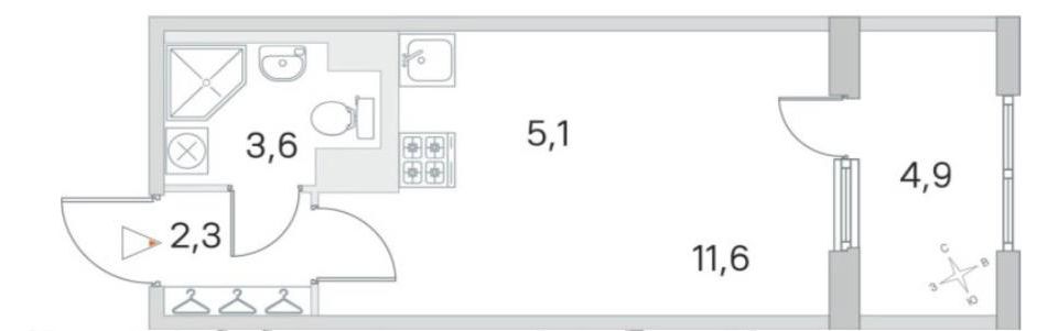 Сдаётся студия, 27.4 м²