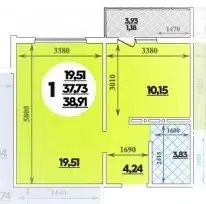 Сдаётся 1-комнатная квартира, 38.91 м²