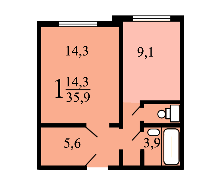Сдаётся 1-комнатная квартира, 36 м²
