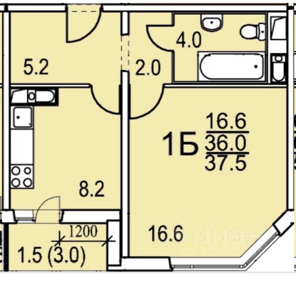 Сдаётся 1-комнатная квартира, 37.5 м²