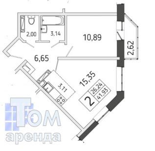 Сдаётся 2-комнатная квартира, 41.1 м²