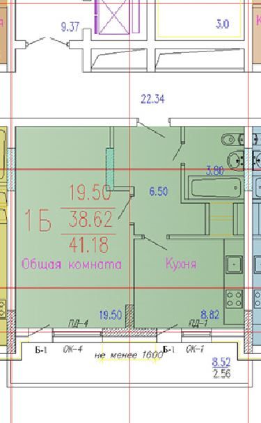 Сдаётся 1-комнатная квартира, 41.18 м²