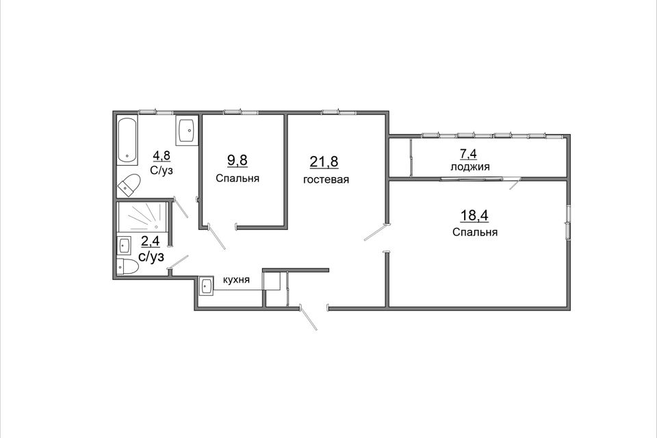 Сдаётся 3-комнатная квартира, 64.1 м²