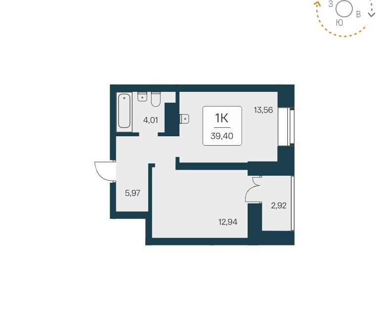 Сдаётся 1-комнатная квартира, 39.4 м²
