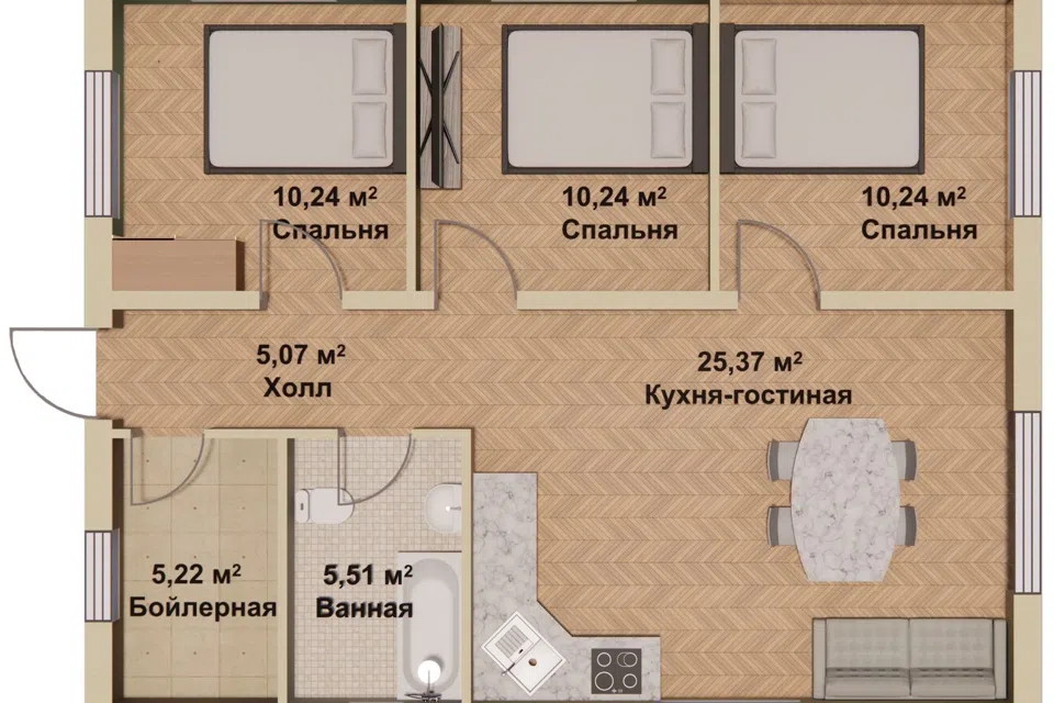 Проект дома Житеево 75 из материала Газобетонные блоки площадью
       75 м²,
       3 спальни,
       1 этаж