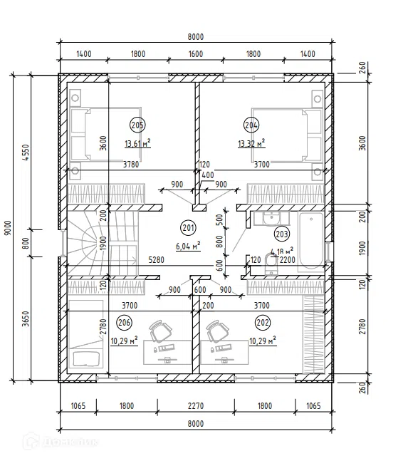Проект дома Проект 105 из материала Кирпич площадью
115 м²,
5 спален,
2 этажа