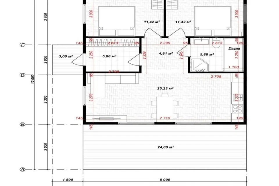 Проект дома NODO 71/2 из материала Каркасный дом площадью 
       88,64 м²,
       3 спальни,
       1 этаж