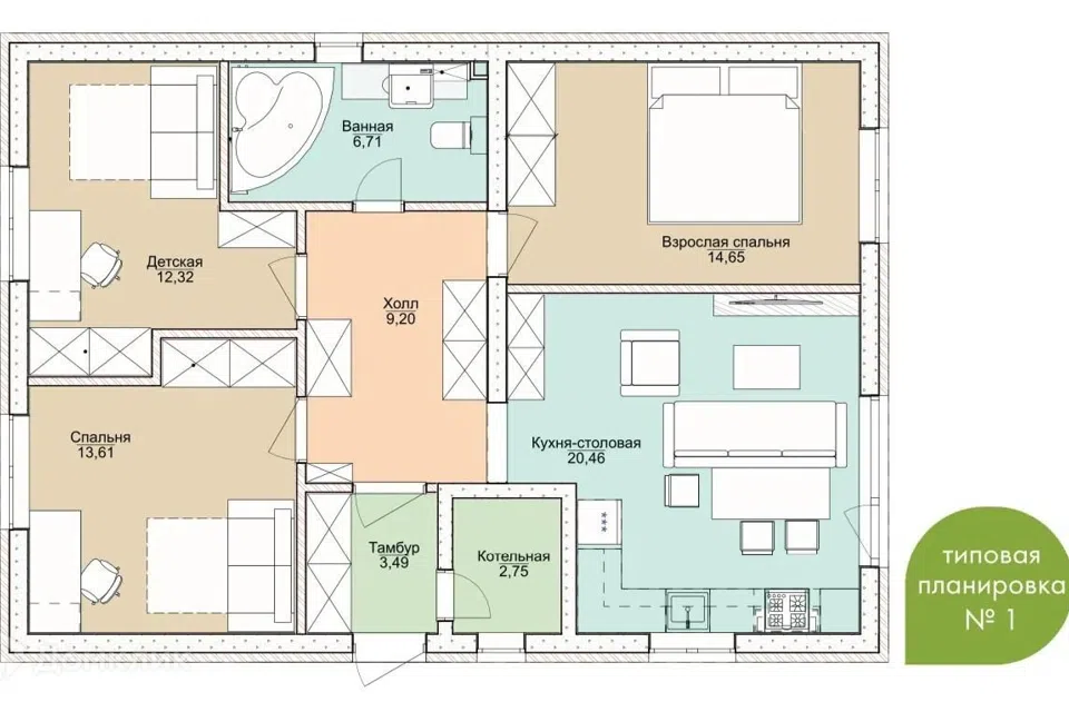 Проект дома стандарт из материала Кирпич площадью 
       83,22 м²,
       3 спальни,
       1 этаж